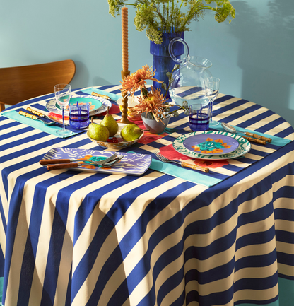 Lisa Corti Cotton Cloth 140x240cm Nizam Stripes Blue-Natural - Milk Concept Boutique