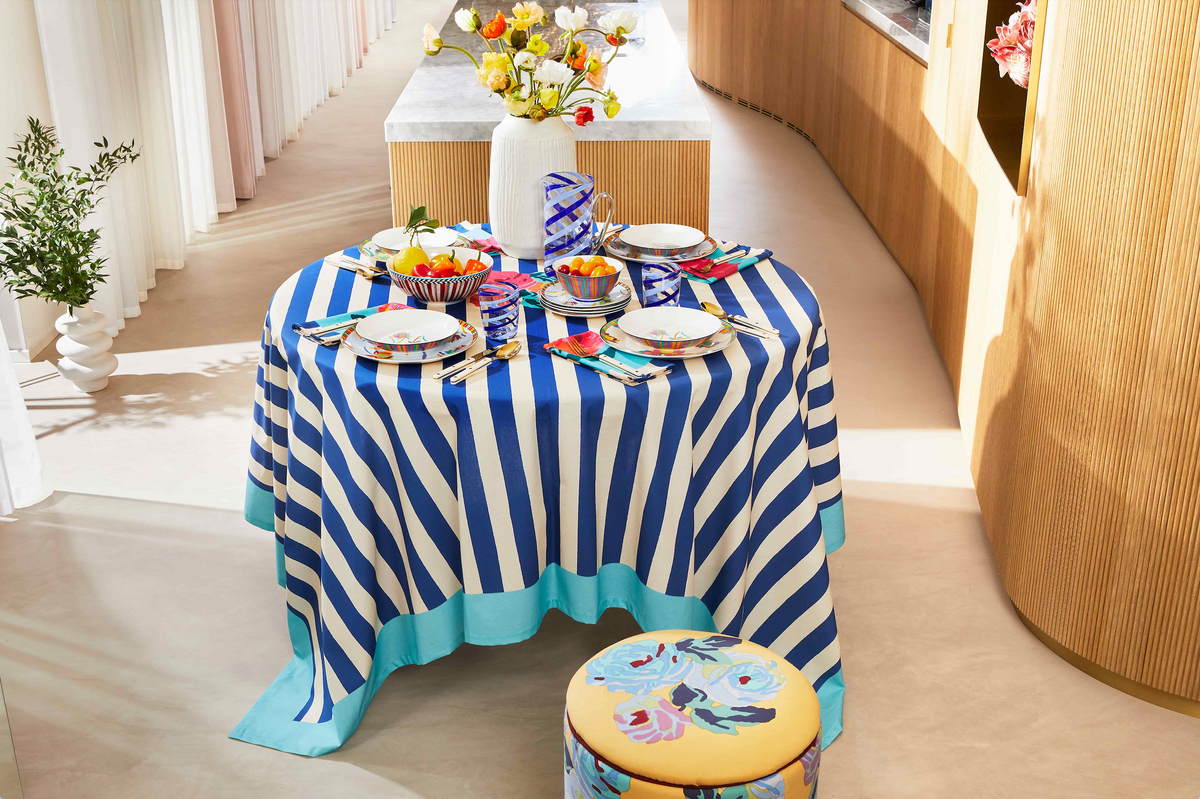Lisa Corti Cotton Cloth 140x240cm Nizam Stripes Blue-Natural - Milk Concept Boutique