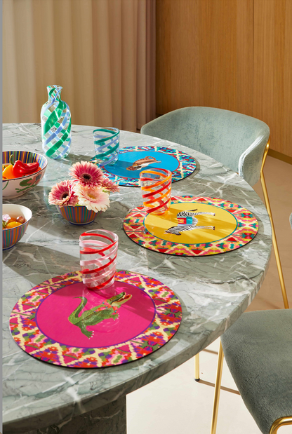 Lisa Corti 'Masonite' round placemat, Safarikat fuxia - Milk Concept Boutique
