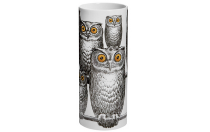 Fornasetti Cylindrical Vase Small Civette black gold white