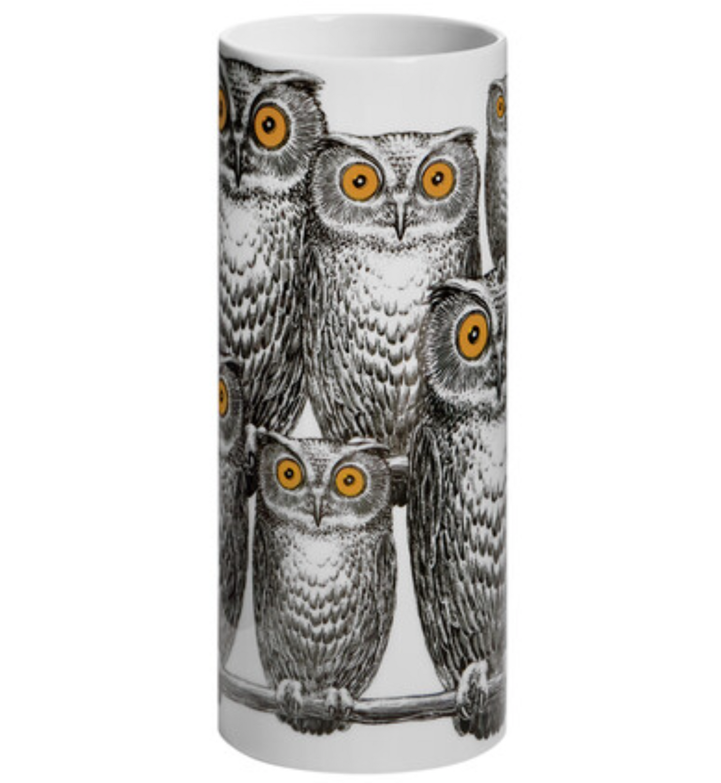Fornasetti Cylindrical Vase Small Civette black gold white