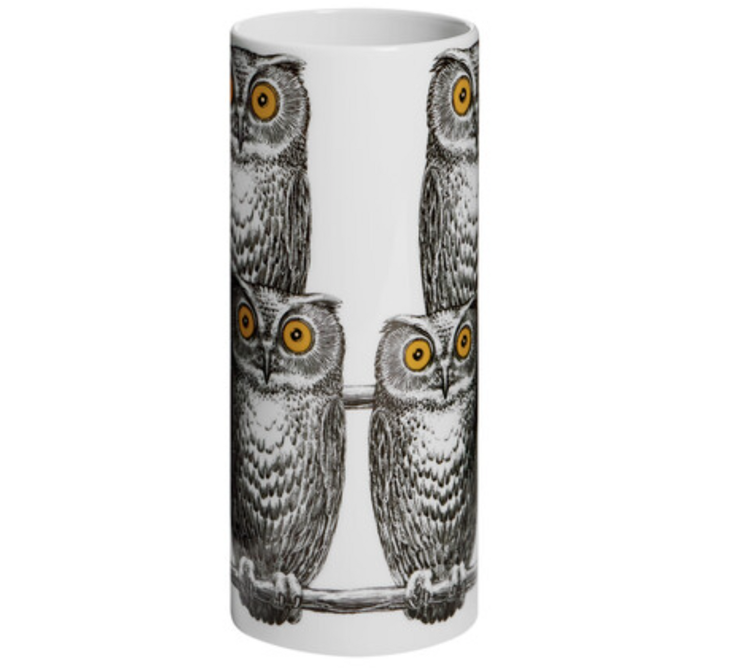 Fornasetti Cylindrical Vase Small Civette black gold white