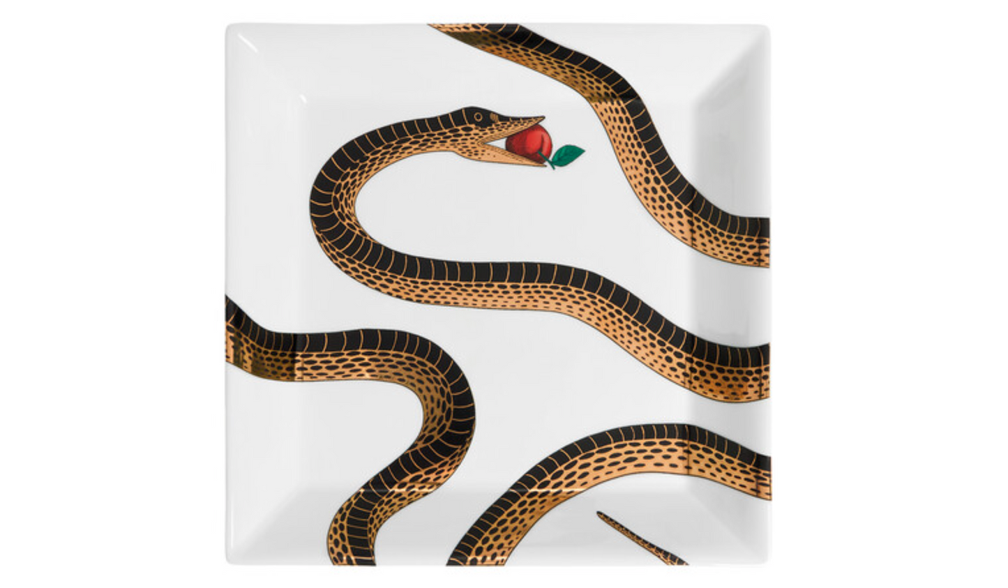 Fornasetti square plate (wide-poche) 20x20cm, Peccato originale black/gold/colour