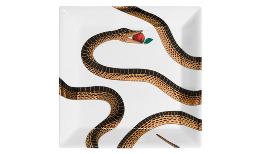 Fornasetti square plate (wide-poche) 20x20cm, Peccato originale black/gold/colour
