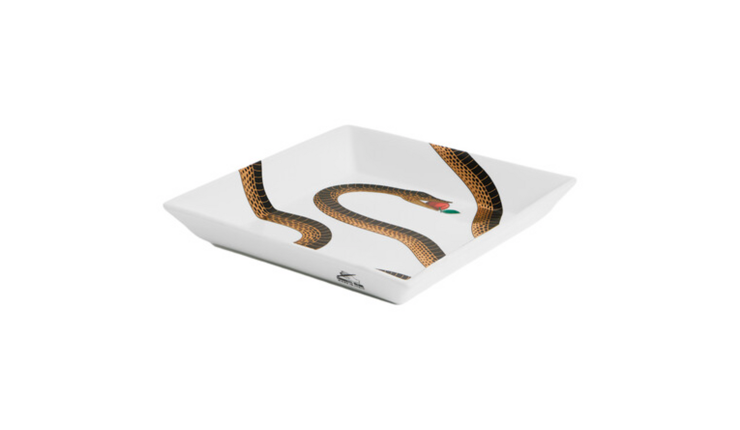 Fornasetti square plate (wide-poche) 20x20cm, Peccato originale black/gold/colour