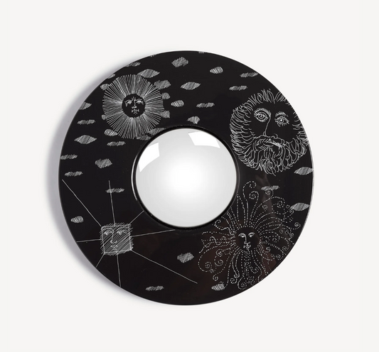 Fornasetti Convex mirror Solitario ø28cm white on black