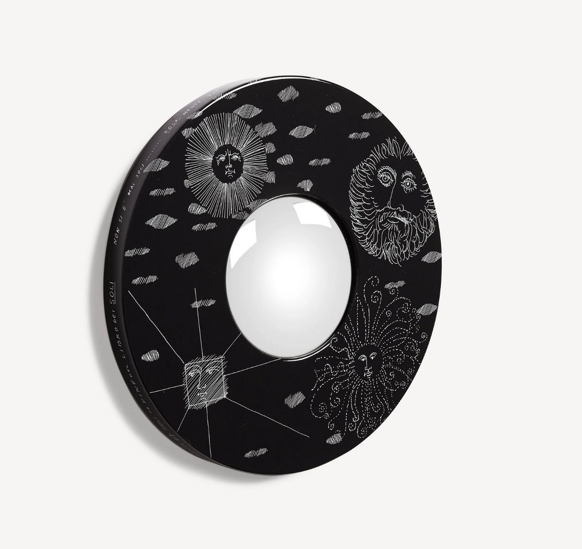 Fornasetti Convex mirror Solitario ø28cm white on black