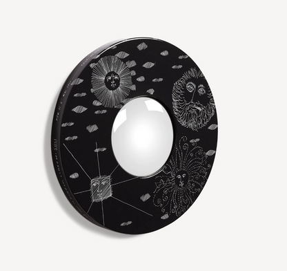 Fornasetti Convex mirror Solitario ø28cm white on black