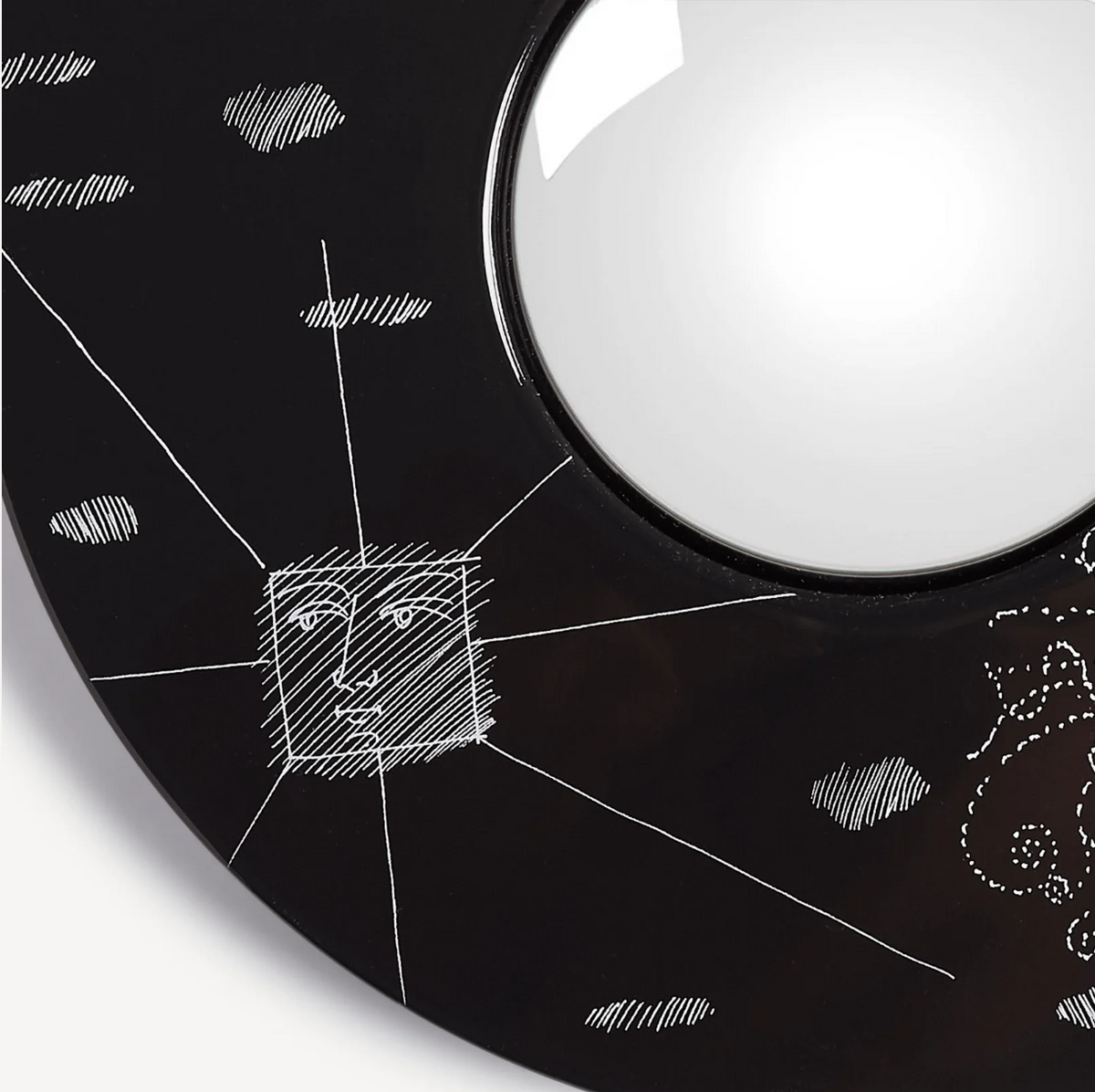 Fornasetti Convex mirror Solitario ø28cm white on black