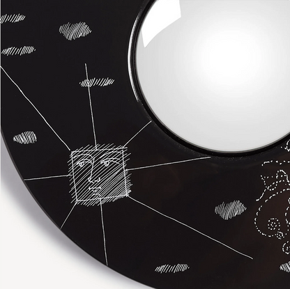 Fornasetti Convex mirror Solitario ø28cm white on black