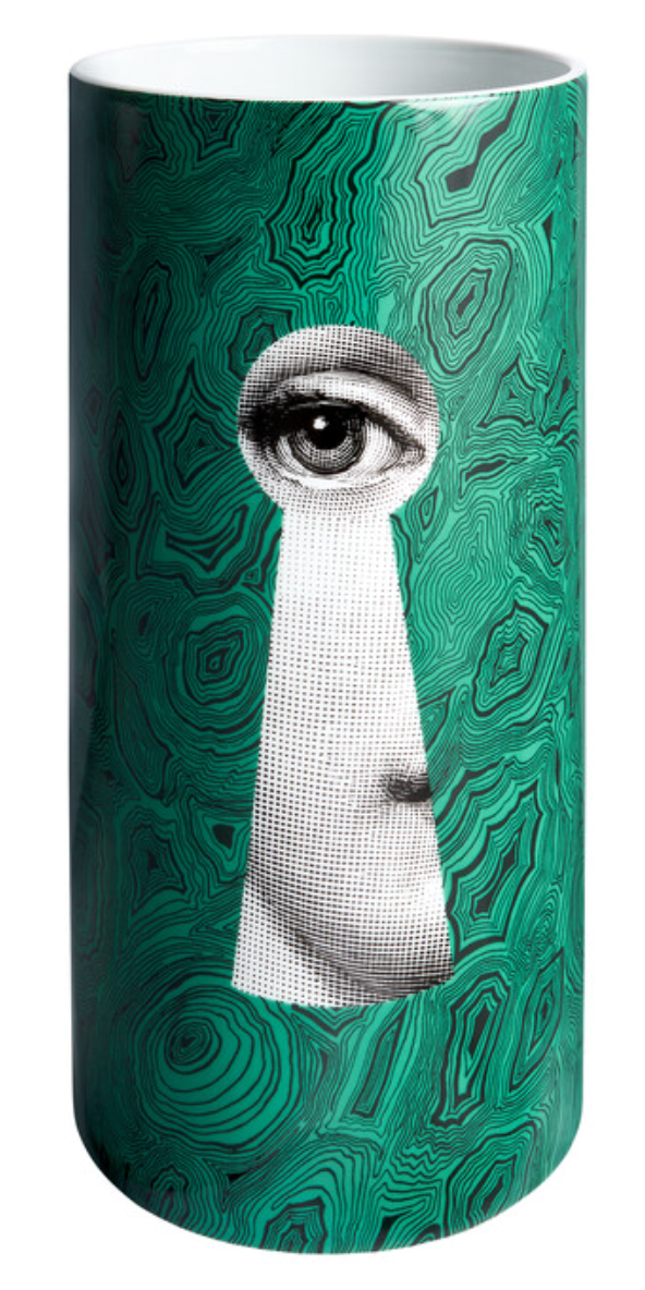 Fornasetti Medium Cylindrical Vase Serratura su Malachite - Milk Concept Boutique