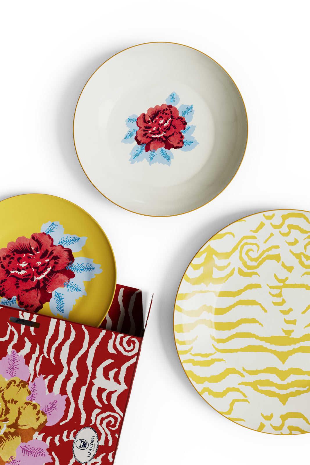Lisa Corti Porcelain plates assorted Indian Tiger Gold set of 3 - Milk Concept Boutique