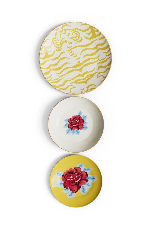 Lisa Corti Porcelain plates assorted Indian Tiger Gold set of 3 - Milk Concept Boutique