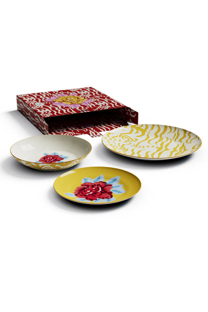 Lisa Corti Porcelain plates assorted Indian Tiger Gold set of 3 - Milk Concept Boutique