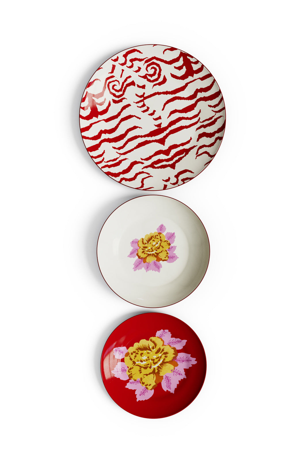 Lisa Corti Porcelain plates assorted Indian Tiger Red set of 3 - Milk Concept Boutique