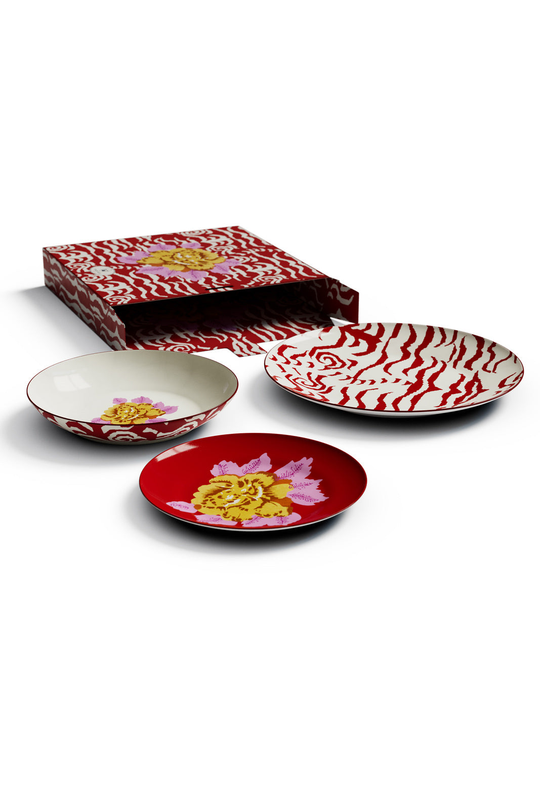 Lisa Corti Porcelain plates assorted Indian Tiger Red set of 3 - Milk Concept Boutique