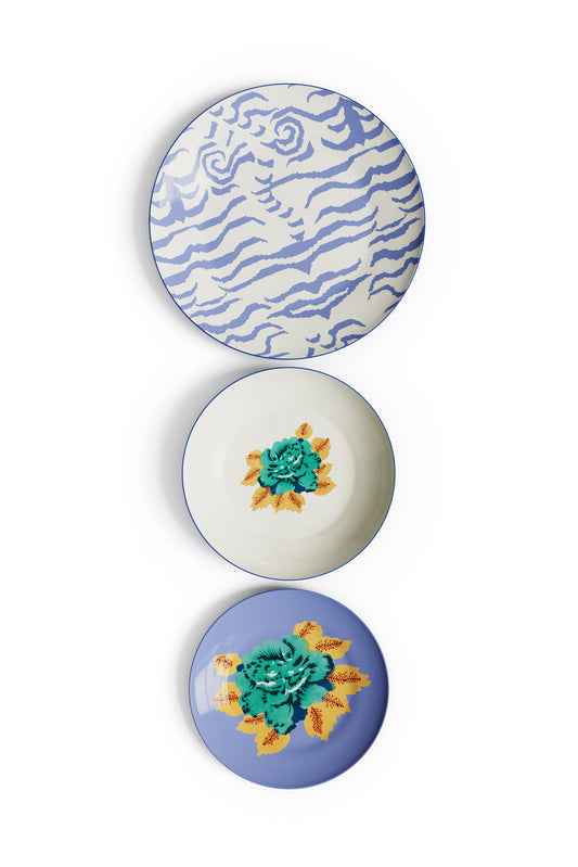 Lisa Corti Porcelain plates assorted Indian Tiger Periwinkle set of 3 - Milk Concept Boutique