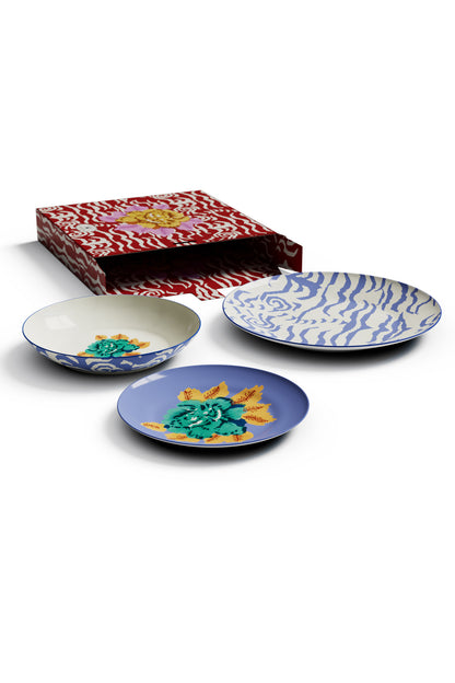 Lisa Corti Porcelain plates assorted Indian Tiger Periwinkle set of 3 - Milk Concept Boutique