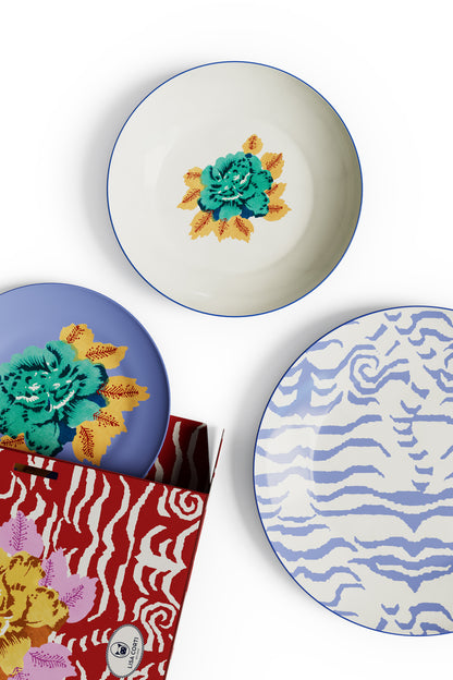 Lisa Corti Porcelain plates assorted Indian Tiger Periwinkle set of 3 - Milk Concept Boutique