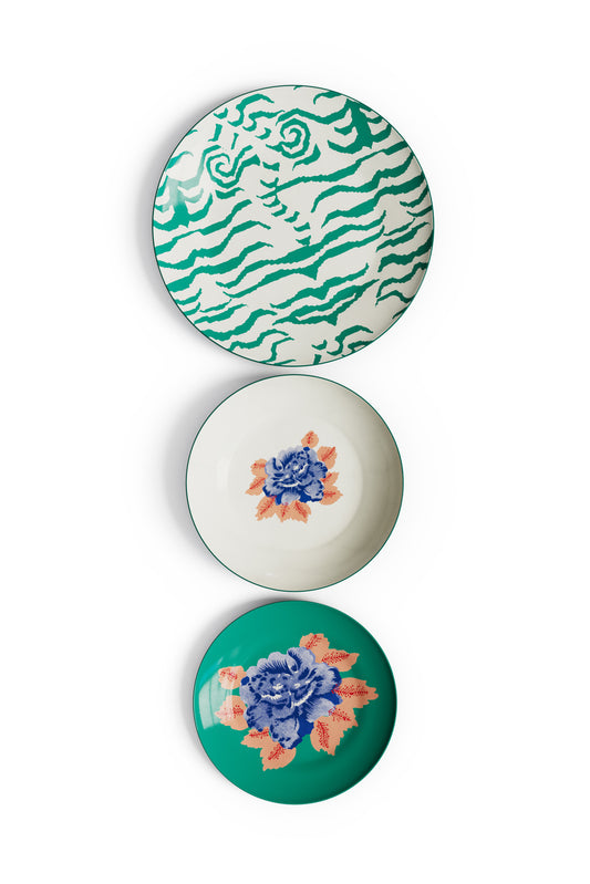 Lisa Corti Porcelain plates assorted Indian Tiger Veronese set of 3 - Milk Concept Boutique