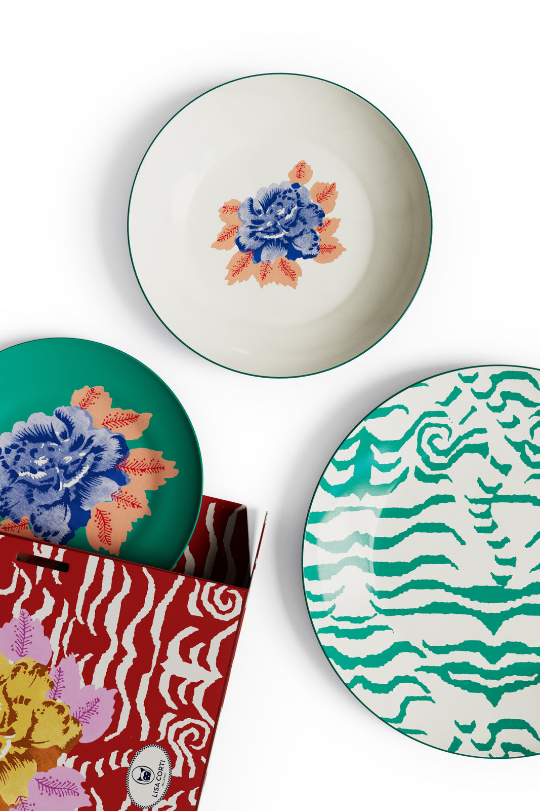 Lisa Corti Porcelain plates assorted Indian Tiger Veronese set of 3 - Milk Concept Boutique