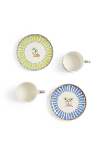 Lisa Corti Tea Cup and Saucer Sariska Blue/Green set of 2 - Milk Concept Boutique
