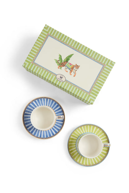 Lisa Corti Tea Cup and Saucer Sariska Blue/Green set of 2 - Milk Concept Boutique