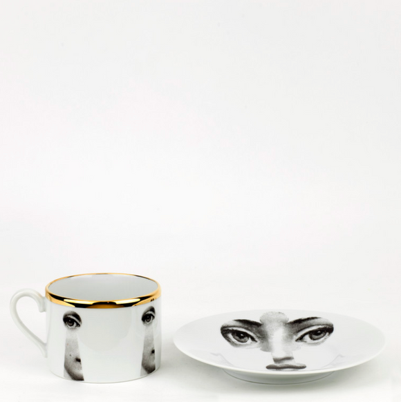 Fornasetti Tea Cup Serratura Black/White/Gold - Milk Concept Boutique