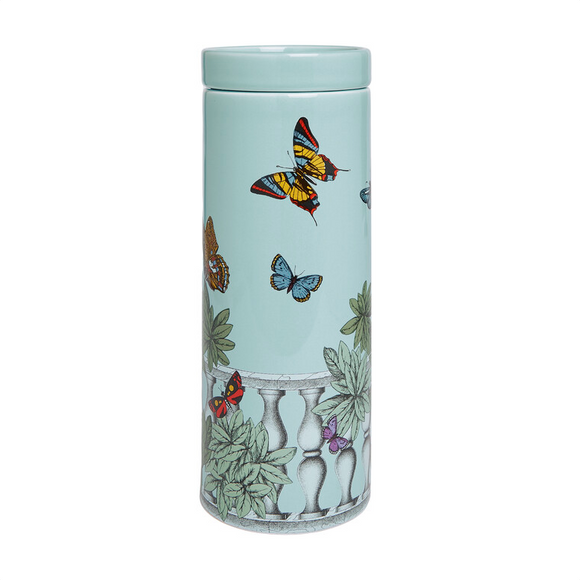 Fornasetti NEL MENTRE tall cented candle - Décor Farfalle e balaustra - Fragrance Giardino Segreto - Milk Concept Boutique