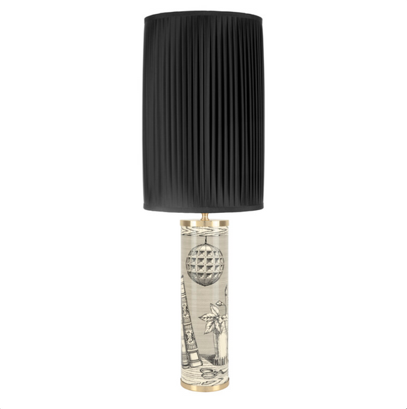 Fornasetti Cylindrical lamp base Libri black on ivory - Milk Concept Boutique