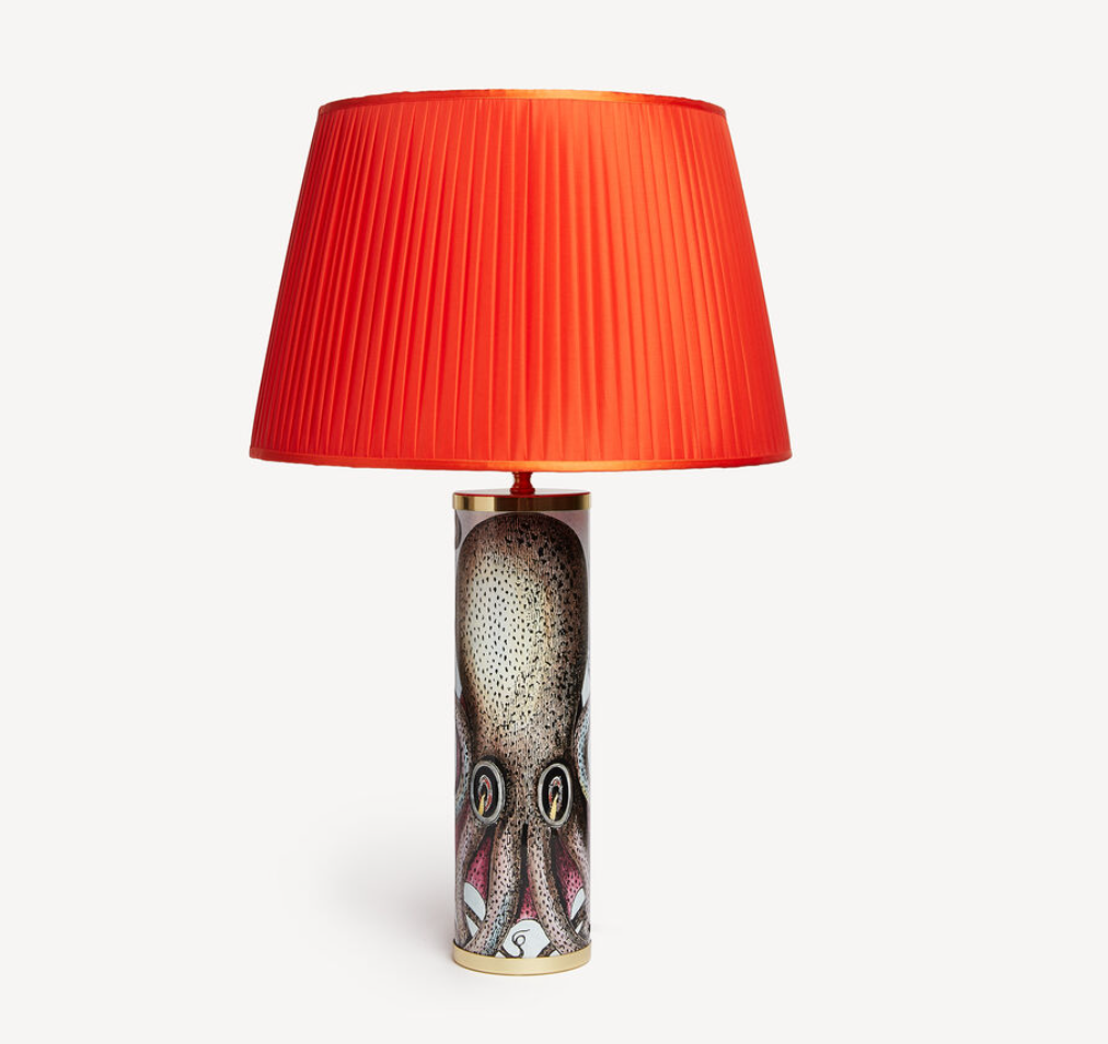 Fornasetti Cylindrical lamp base Octopus colour brass base