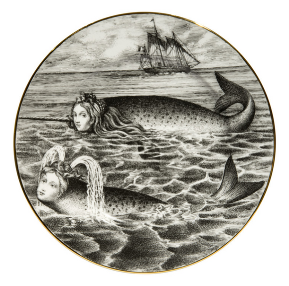 Fornasetti Rim Plate ∅30cm Sirene (Mermaid) black/white/gold - nr. 6 - Milk Concept Boutique